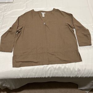 Vtg Women’s Slub Silk Tan Button Blazer Lagenlook Minimalist Relaxed Jacket 2-3X